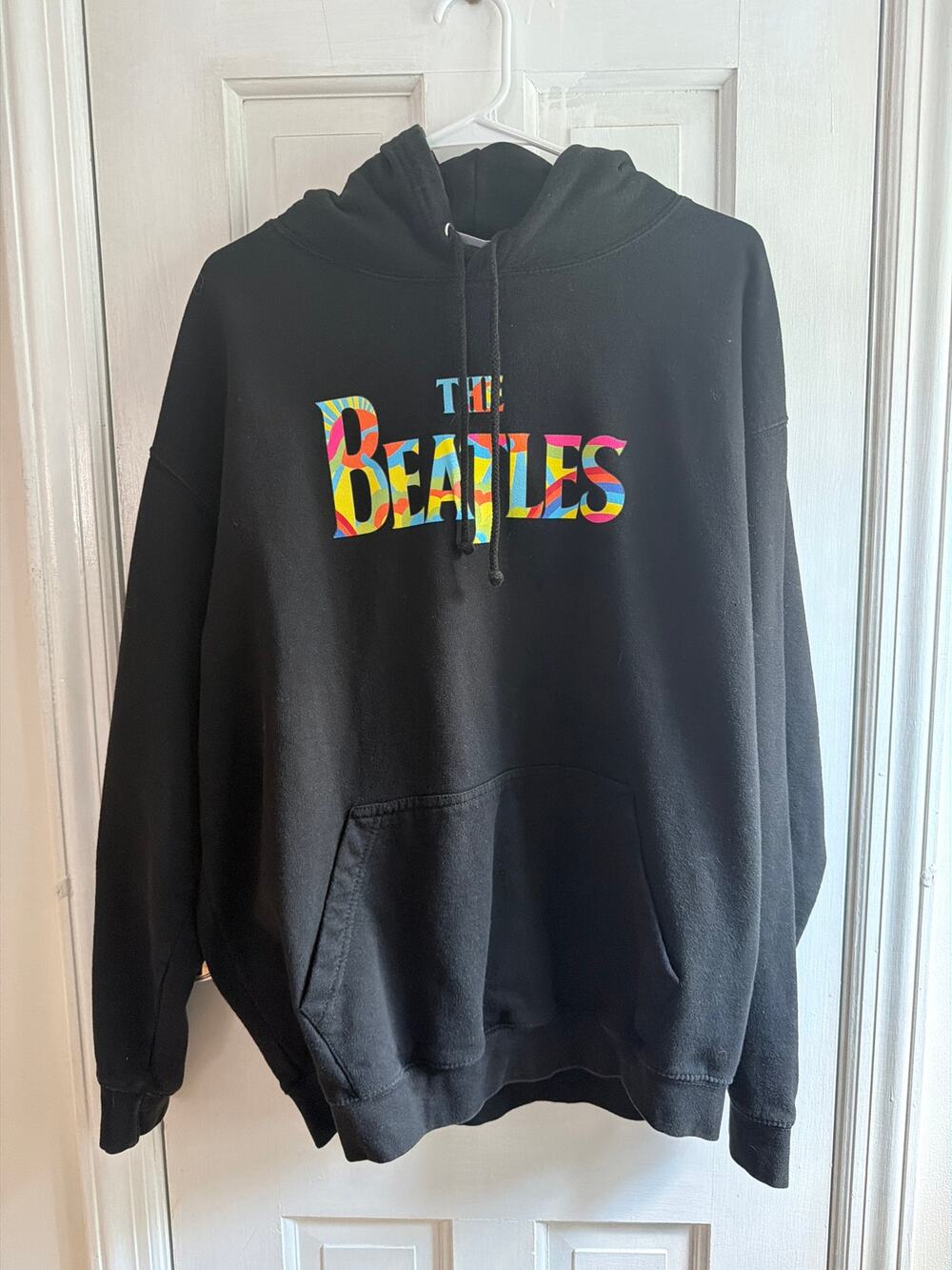 The Beatles Multicolor Logo Black Hoodie Sweatshirt Men's Size M EUC